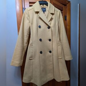 Express Women's Yellow Double-Breasted Pea Coat